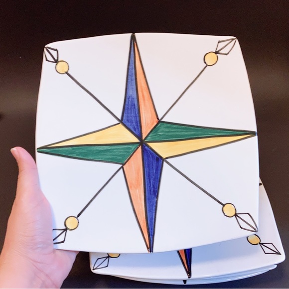 Vintage Other - Vintage Italian Hand Painted Star Luncheon Plates Made For Macy’s